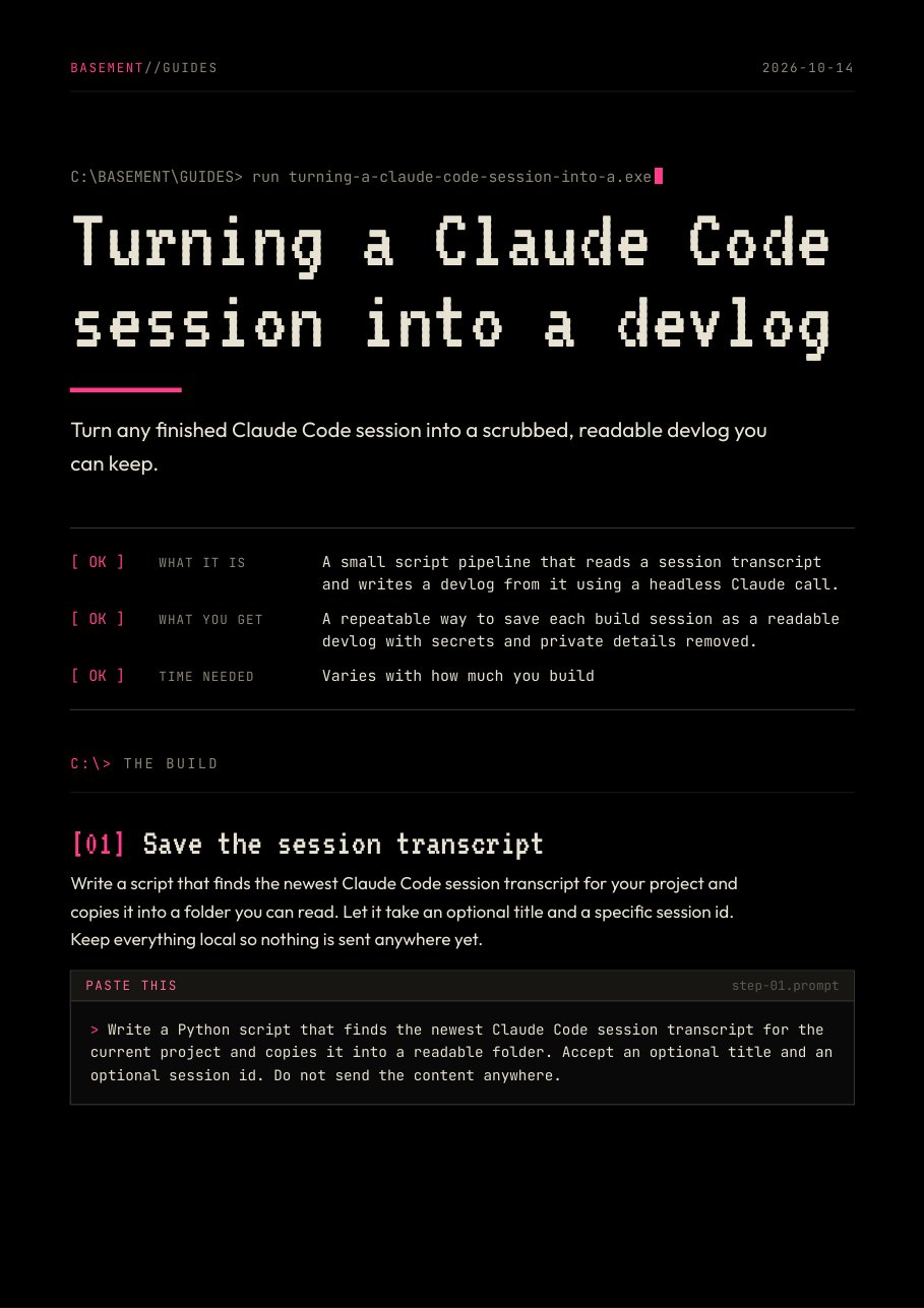 Sessions to guides: Page one of a sample guide. This is a rendered PDF page, not a screen capture.